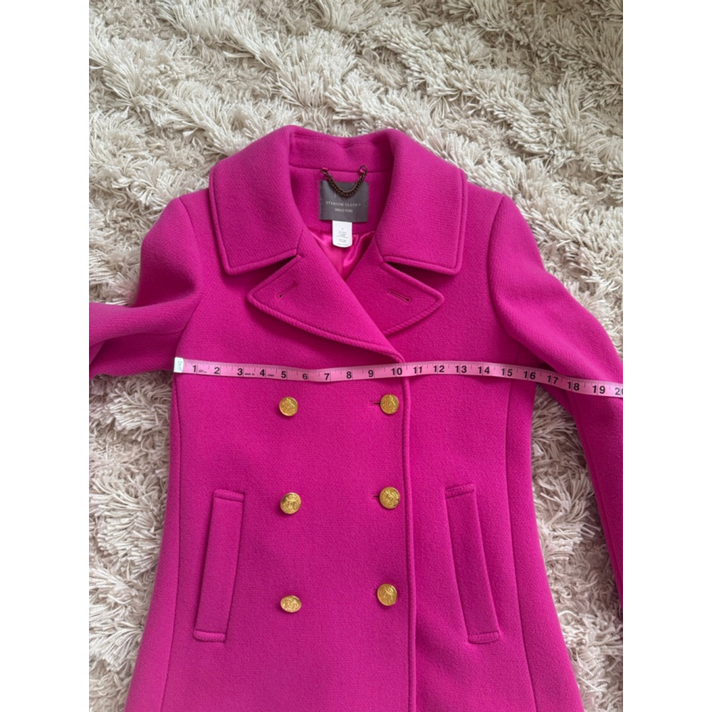 Women's J.Crew Pink Stadium Cloth Pea Coat Size 2 - Picture 4 of 9